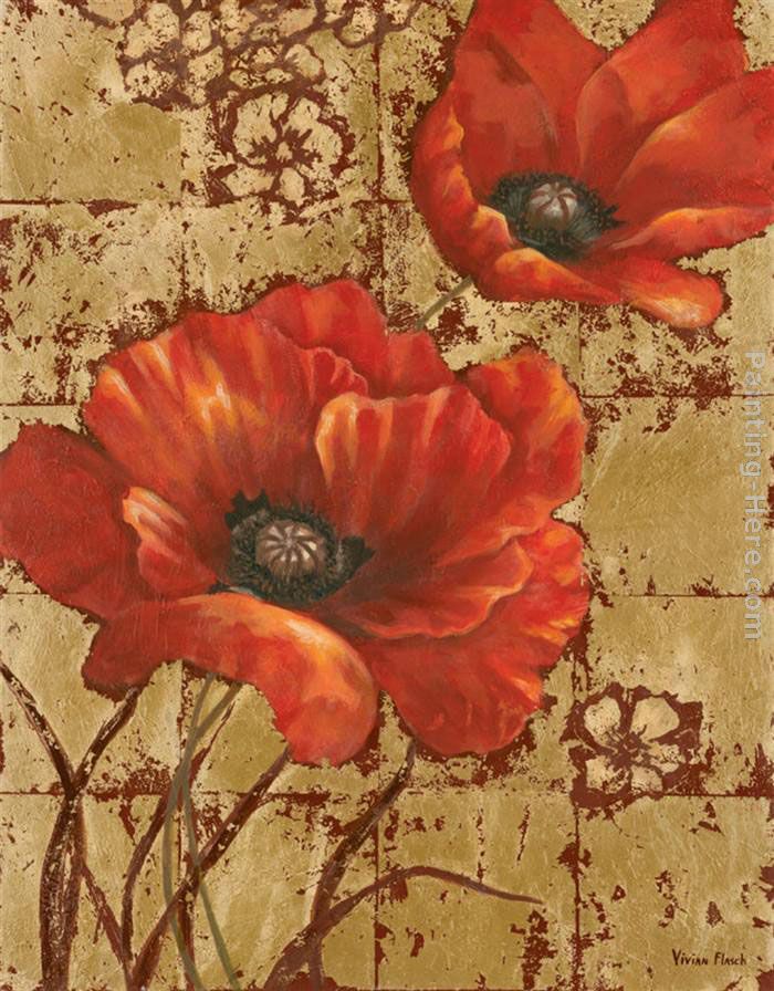 Poppies on Gold I painting - Vivian Flasch Poppies on Gold I art painting